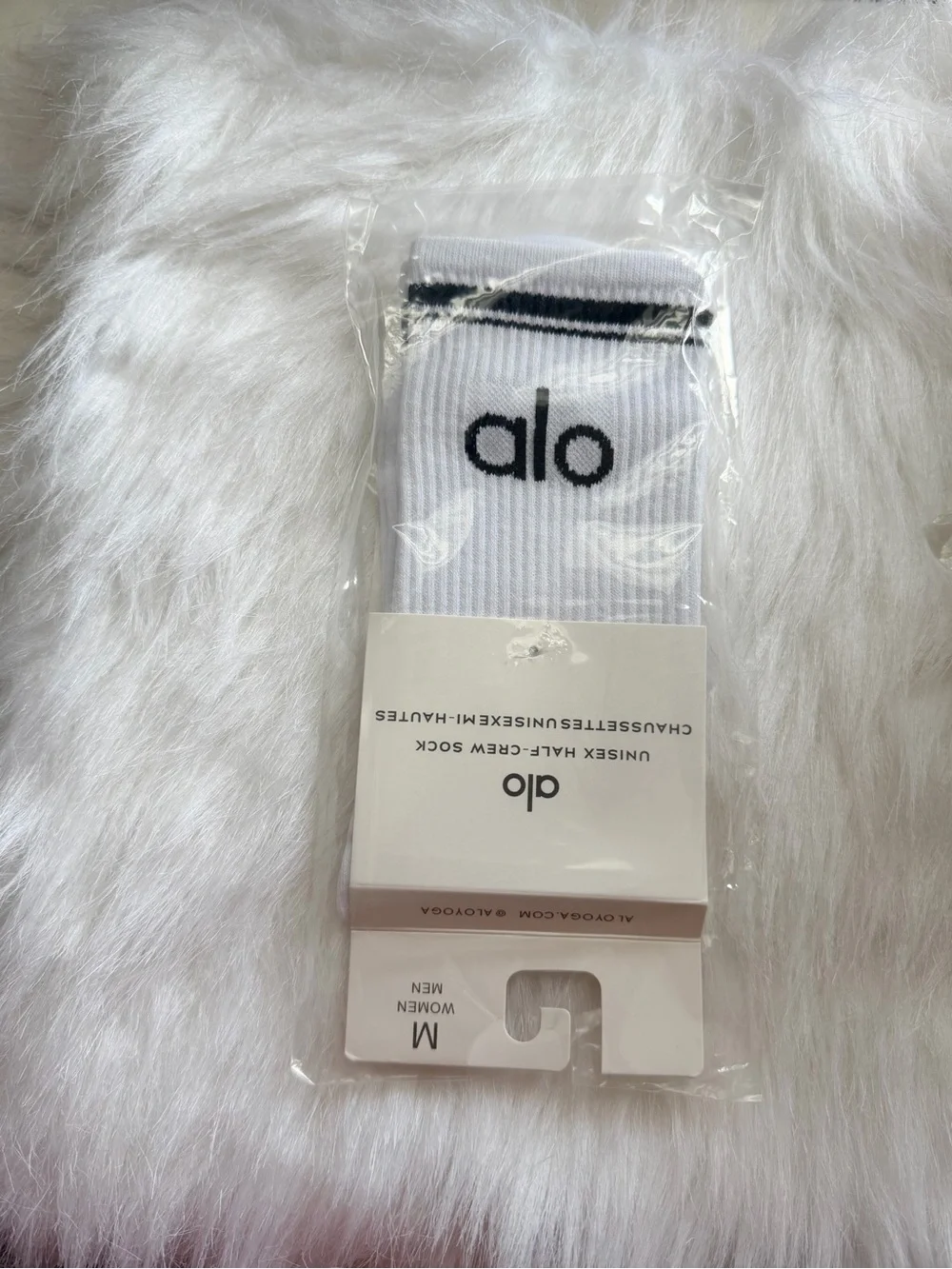 ALO Yoga White & Black Logo Crew Socks